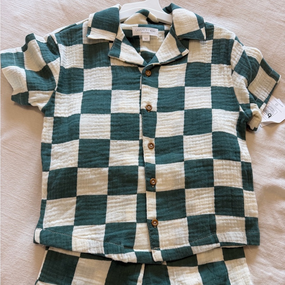 Grayson Threads Kids Green & Cream Buffalo Plaid Matching Set